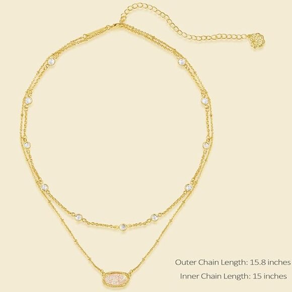 14K Gold-Plated Multilayer Necklace with Crystal Accents – New with Tags - Picture 5 of 5